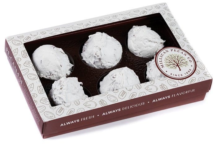 Millican Pecan Pecan Divinity gift box showing creamy, nutty pecan treats in an elegant 8oz box.