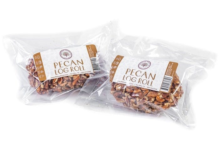 Millican Pecan Log Rolls, delicious pecan treats with a golden-brown outer layer and pecan filling inside.
