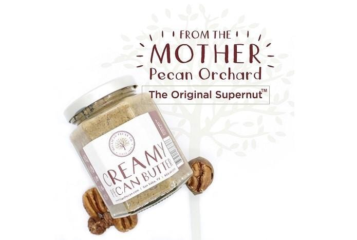 Creamy pecan butter from Millican Pecan in an 8.5oz jar, showcasing smooth, rich pecan spread on a neutral background.