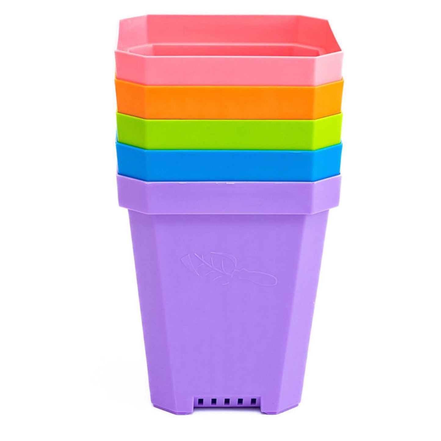 Set of five 5-inch heavy duty seed starting pots by Bootstrap Farmer, durable plastic plant containers for seed propagation.