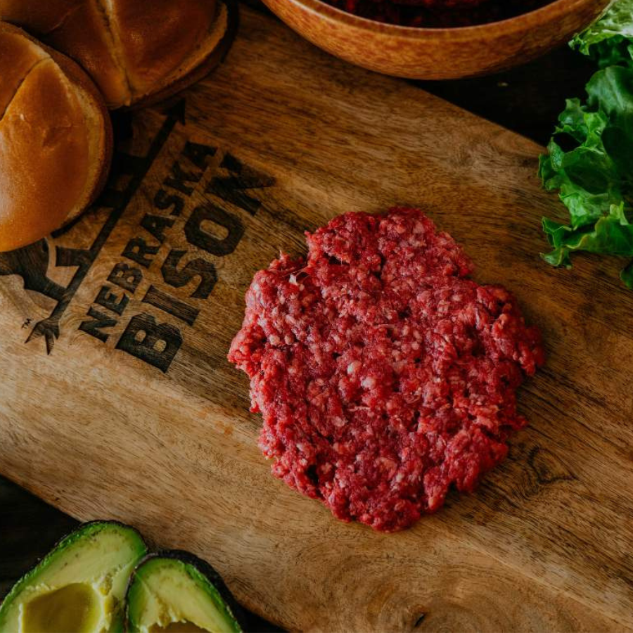 Pack of four Nebraska Bison Bison Burger Patties, 1/3 lb pre-formed burger patties from BuyNebraska.com.