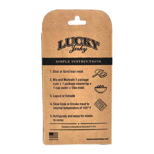 Sweet and spicy jerky making kit from Nebraska Star Beef, featuring seasoning packets and instructions on the back of the box.
