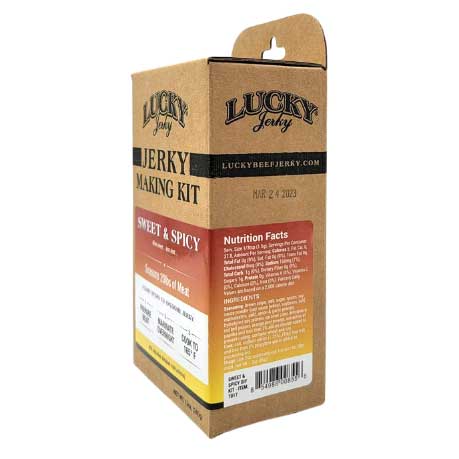 Sweet and spicy jerky making kit from Nebraska Star Beef, includes seasonings and tools for homemade beef jerky.