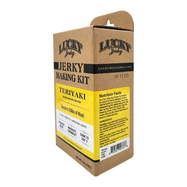 Nebraska Star Beef Teriyaki Jerky Making Kit with seasoning and tools for homemade jerky, 12 oz package.