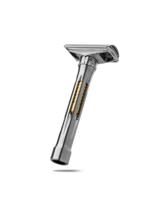 Front view of the Blackland Razors Osprey Razor, a sleek shaving razor with a dynamic design.