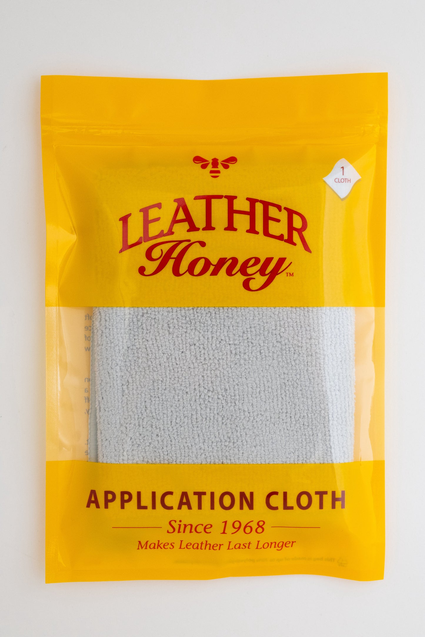 Leather Honey lint-free application cloth for leather care, showing a soft, clean cloth ready for leather cleaning and maintenance.