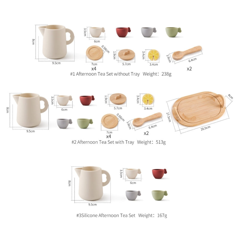 Petite Pioneers usable tea party toy set with cups, teapot, and utensils for children’s pretend play.