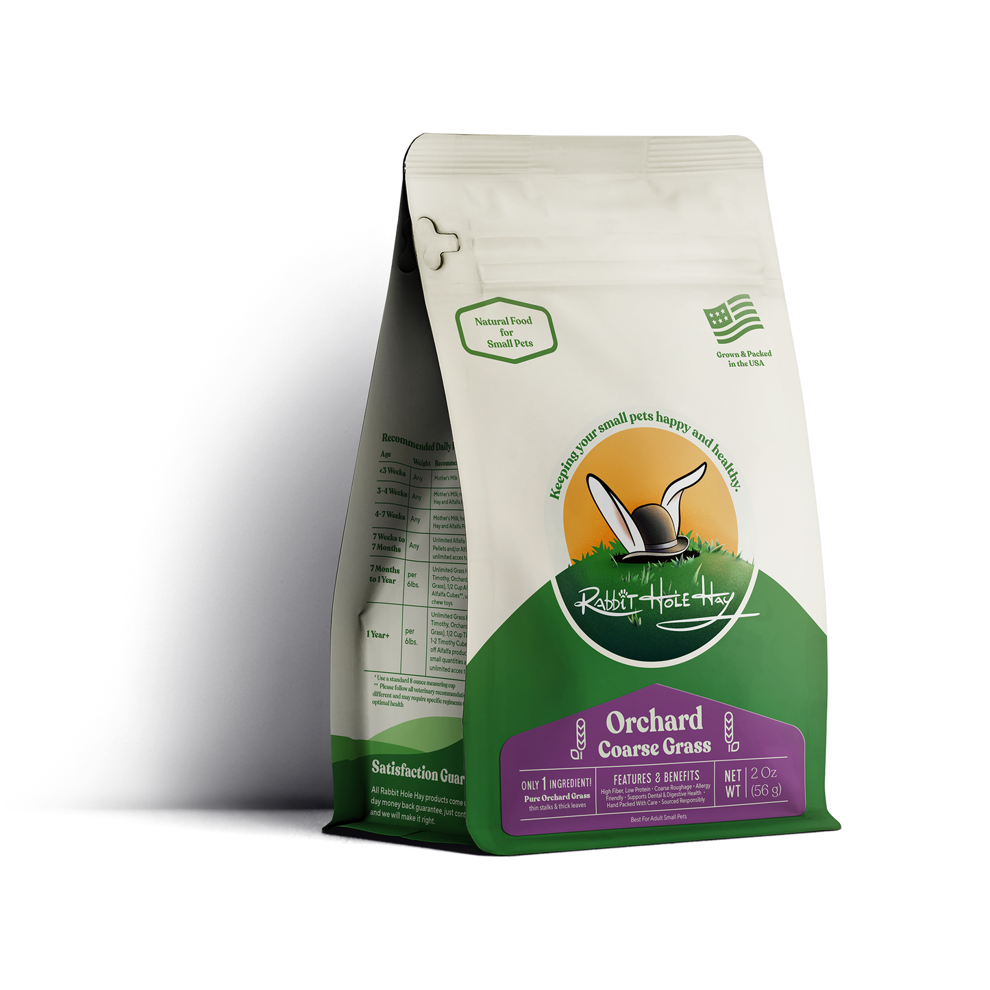 Rabbit Hole Hay Ultra Premium Coarse Orchard Grass hay bale with lush, coarse green grass for small animals or pets.