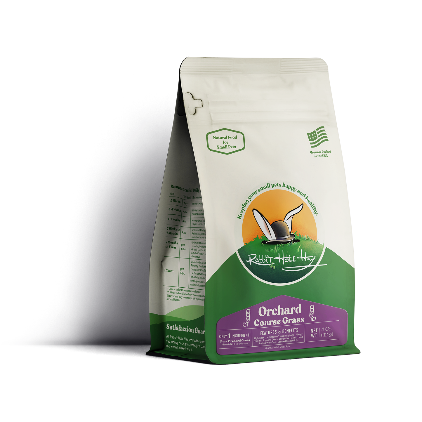 Rabbit Hole Hay Ultra Premium Coarse Orchard Grass hay for small animals, showing fresh, textured orchard grass in a natural setting.