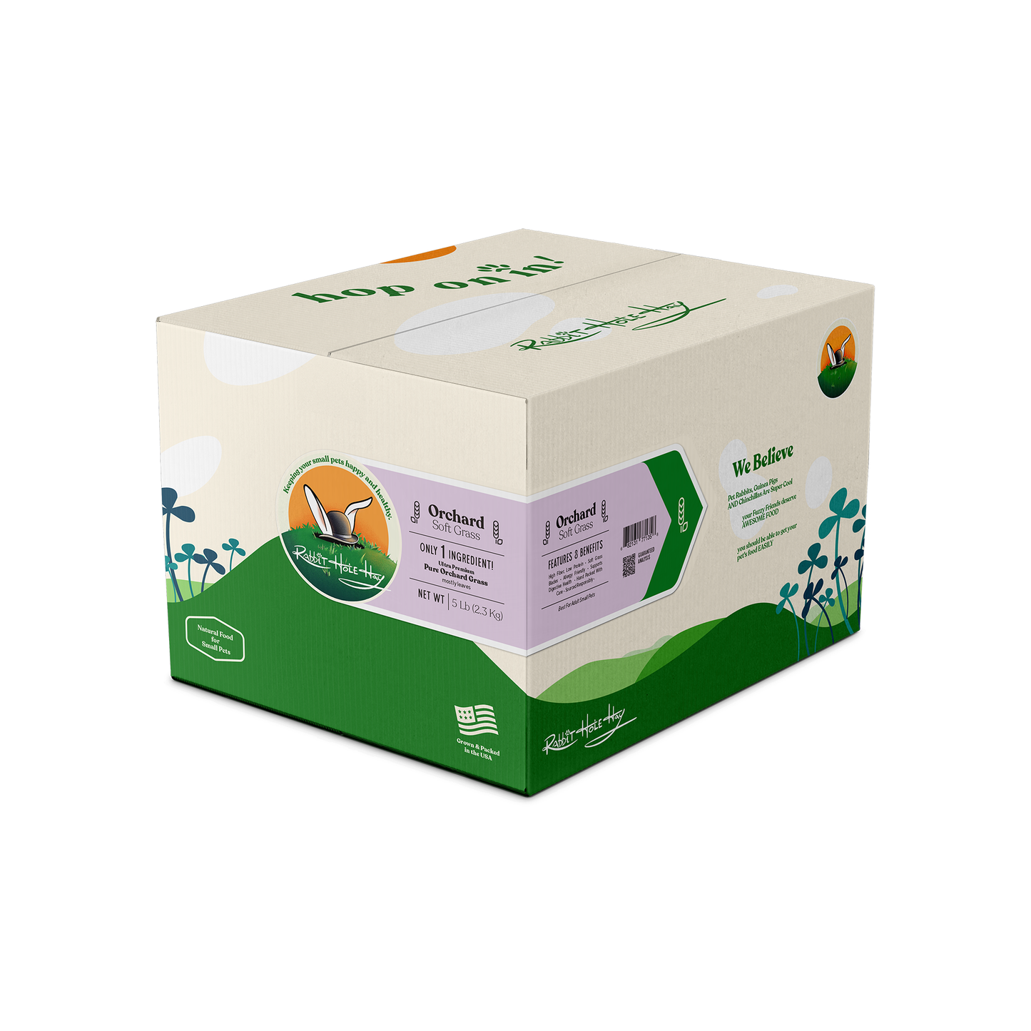 Ultra premium soft orchard grass hay by Rabbit Hole Hay, showing fresh, green rabbit-safe hay in a natural setting.