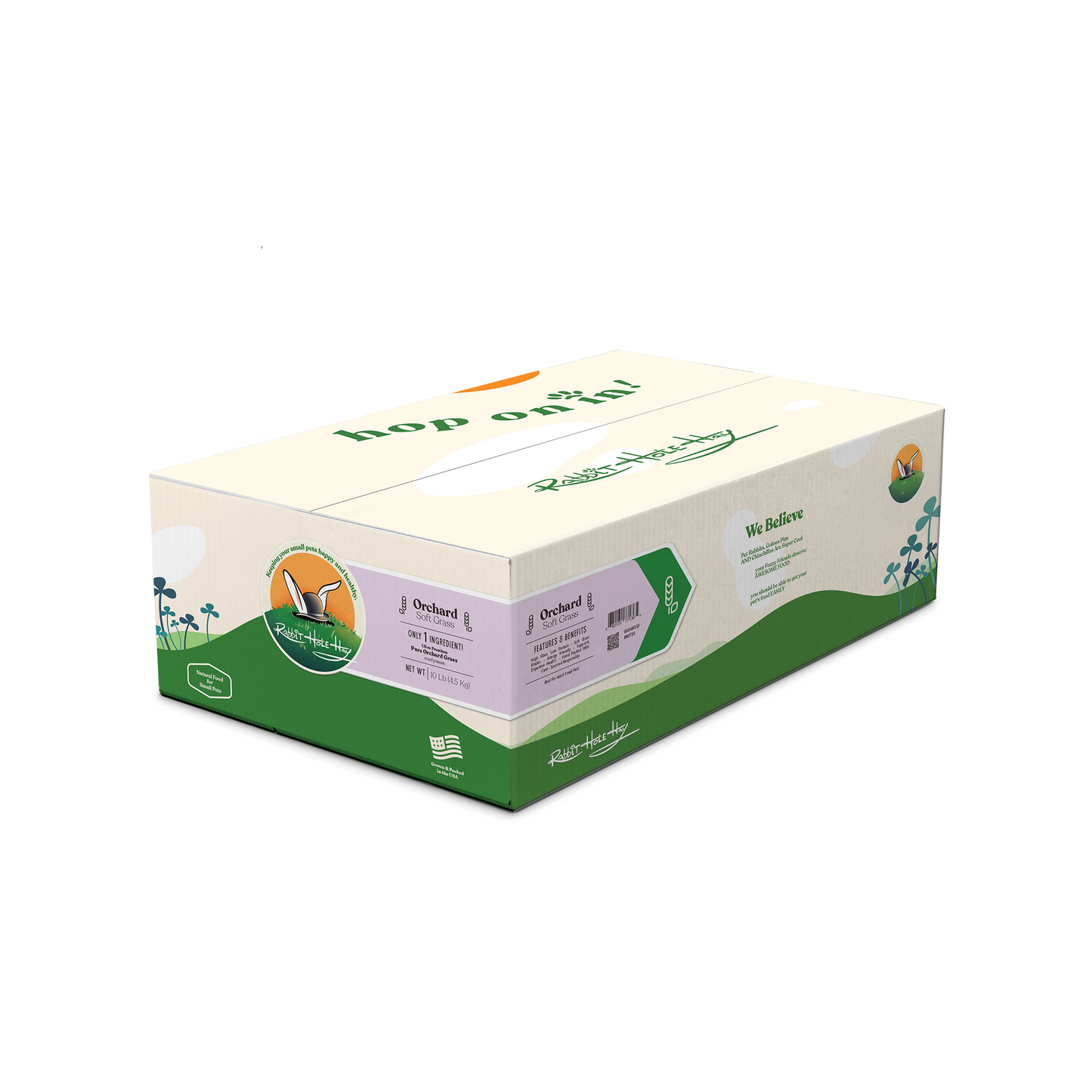 Rabbit Hole Hay Ultra Premium Soft Orchard Grass hay in a bale, displaying lush green, soft, and fresh orchard grass for small animals.
