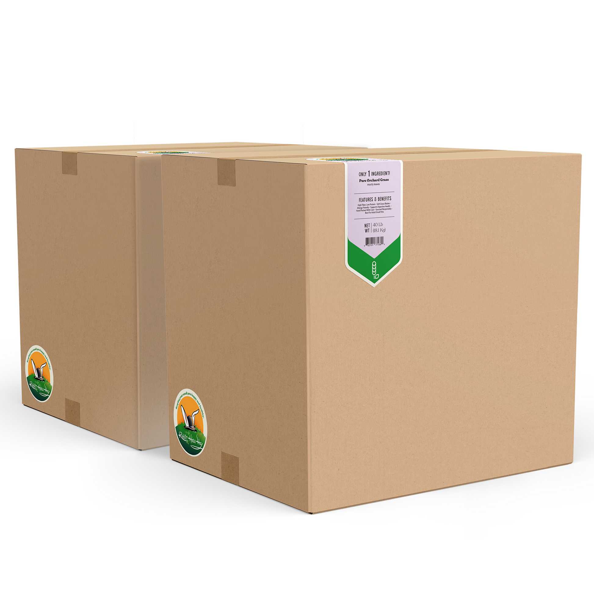 Rabbit Hole Hay Ultra Premium Soft Orchard Grass hay in a clear bag, showing the lush, green, soft orchard grass suitable for small animals.