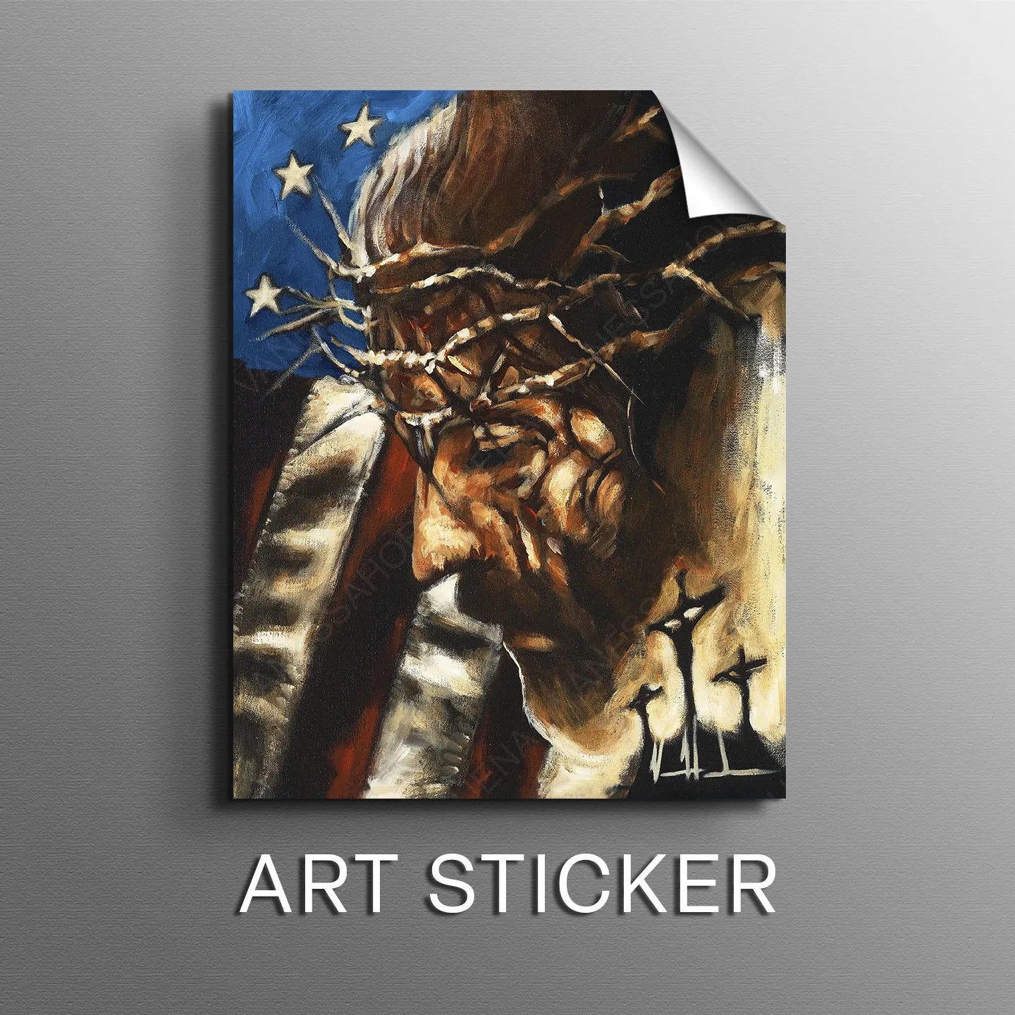 Sticker featuring the design "One Nation Under God" by Vanessa Horabuena, showcasing patriotic imagery on a clear background.