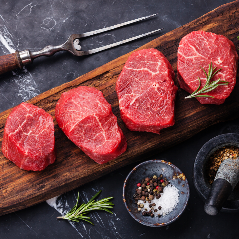 Package of Honest Value beef from BuyNebraska.com featuring 10 oz top sirloins, 1/3 lb patties, and seasoning on a floral background.