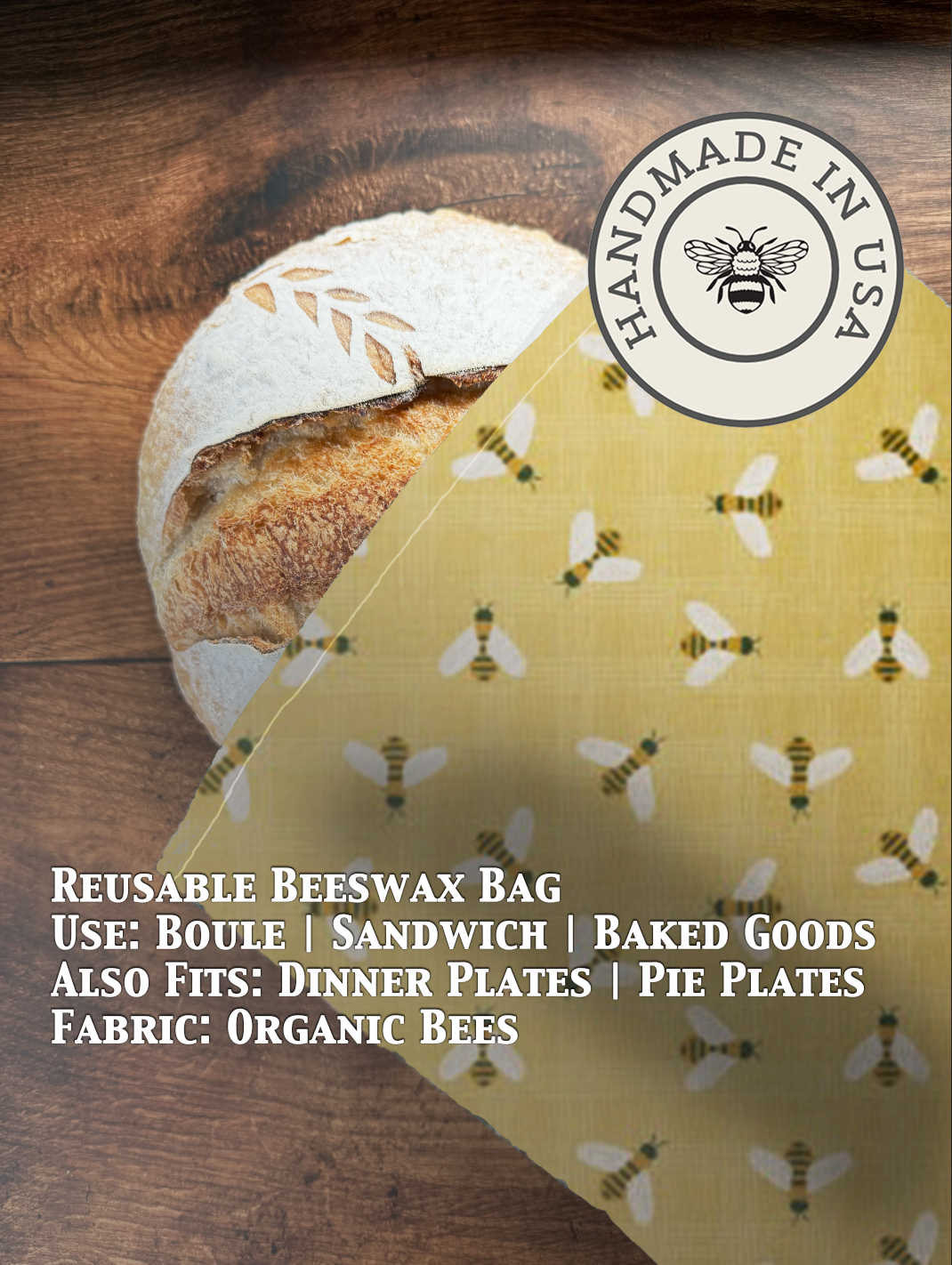 Organic beeswaxed bread bag from Five Oaks Farm, natural and reusable storage for fresh bread, made from beeswaxed fabric.