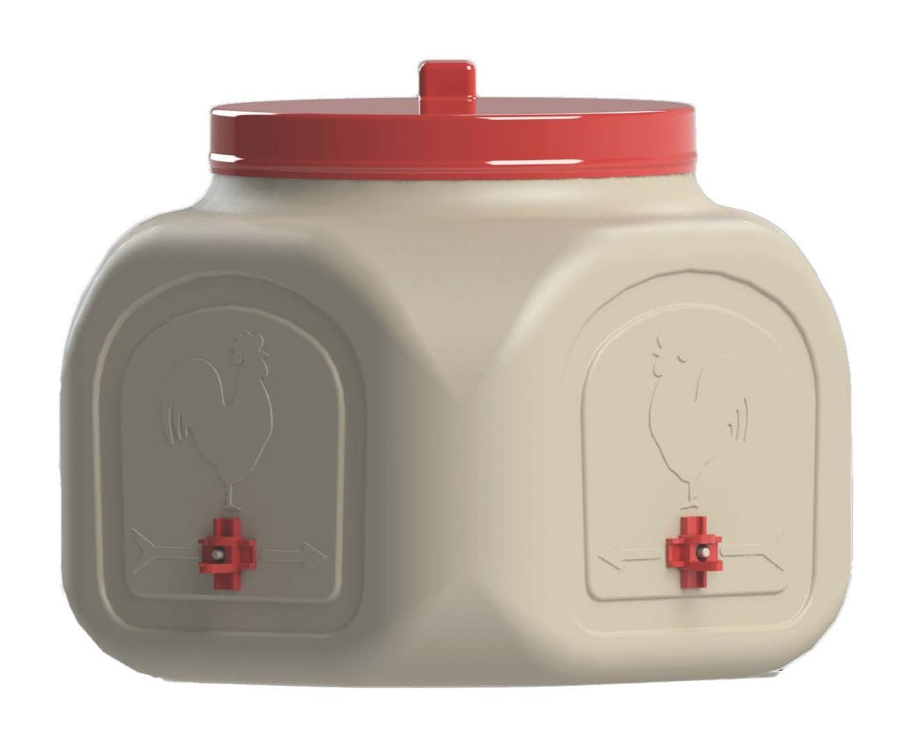 Front view of OverEZ Compact Chicken Waterer, a portable water dispenser for chickens in a coop or run.