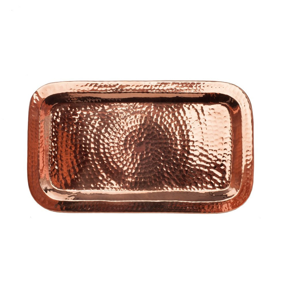 Sertodo Copper Charolita Tray with raised edges, decorative plating, perfect for serving or display.