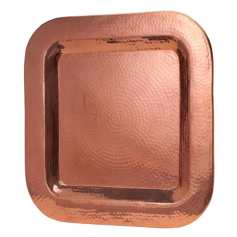 Copper Thessaly square platter by Sertodo, showcasing a shiny, square-shaped serving plate with rounded edges and handcrafted details.