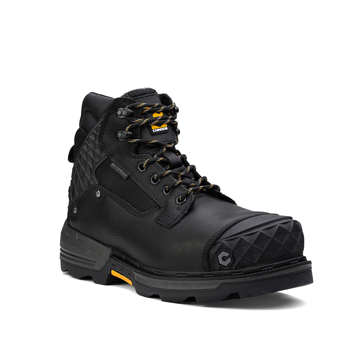 Black Chinook® Work Boot with 6-inch pallet jack composite toe, waterproof construction, durable design for industrial work environments.