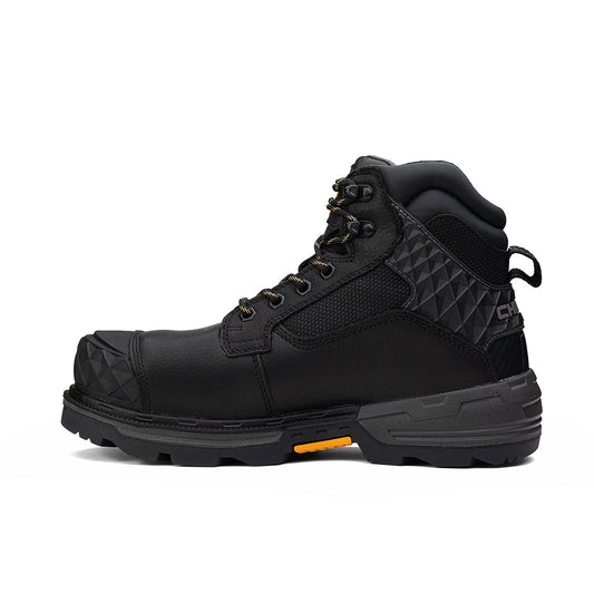 Black Chinook® Work Boot with 6-inch pallet jack sole, composite toe, waterproof design, sturdy construction for industrial work.