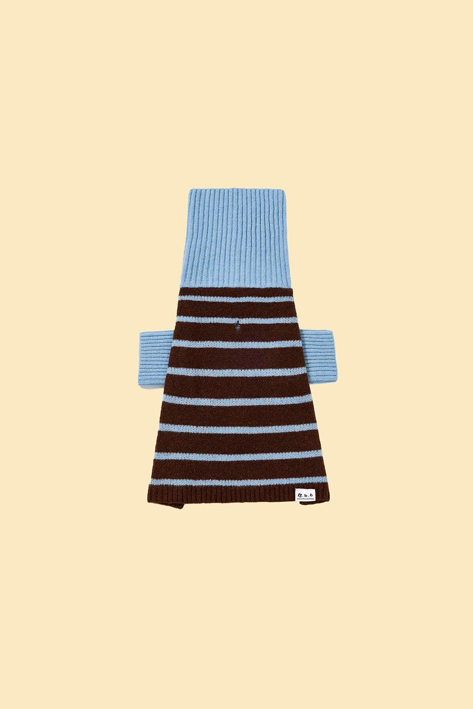 Bluebell Stripes Sweater by BarkBarkBaby featuring blue and white striped knit fabric for cozy comfort.