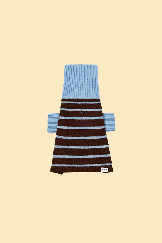 Bluebell Stripes Sweater by BarkBarkBaby featuring blue and white striped knit fabric for cozy comfort.