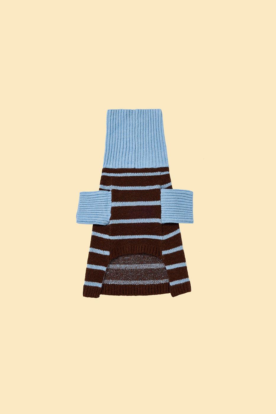 Bluebell Stripes Sweater by BarkBarkBaby, featuring blue and white striped knit fabric, long sleeves, and cozy fit for babies.