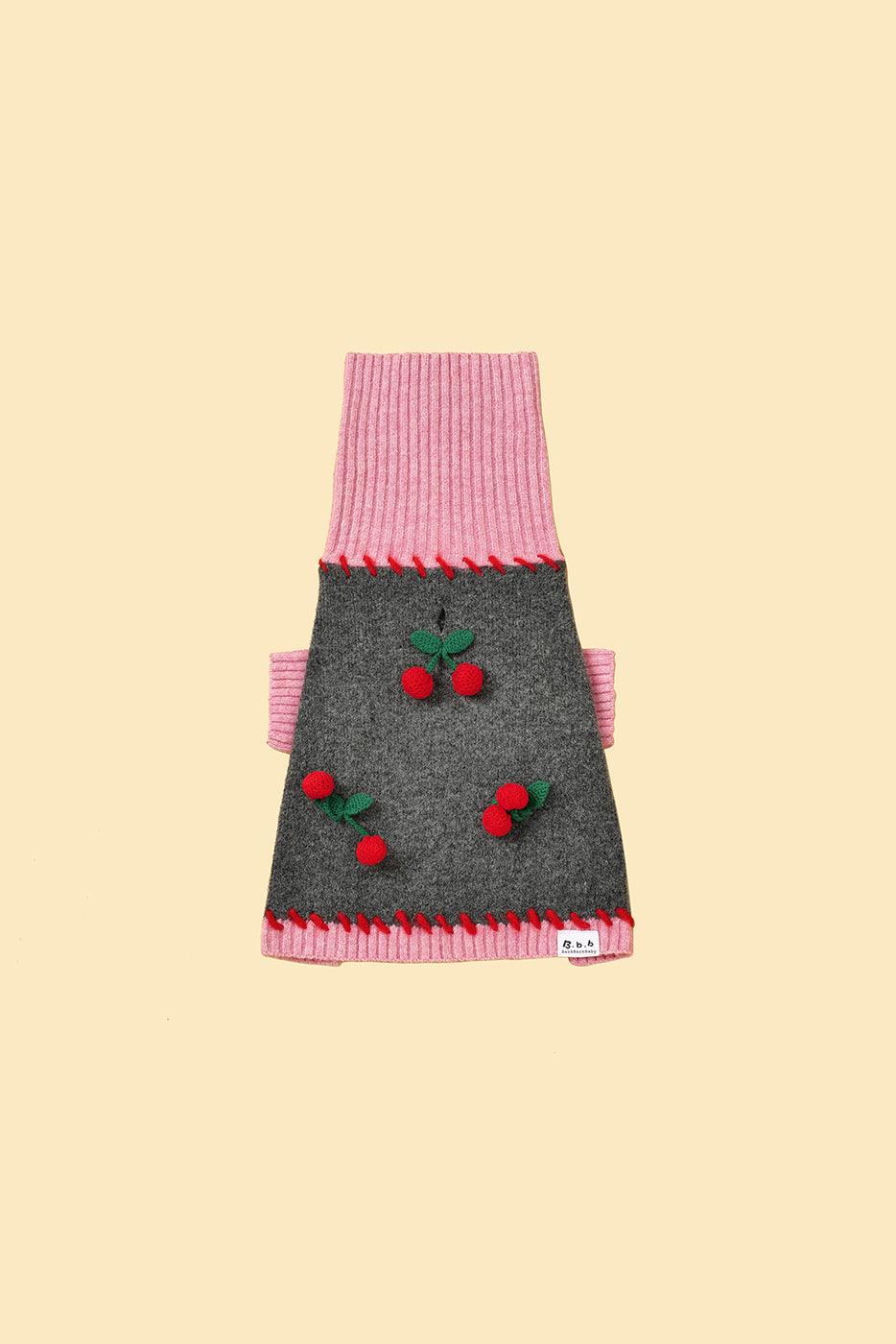 Cherry Kiss Sweater by BarkBarkBaby, soft pink knit sweater featuring cherry patterns and cozy long sleeves.