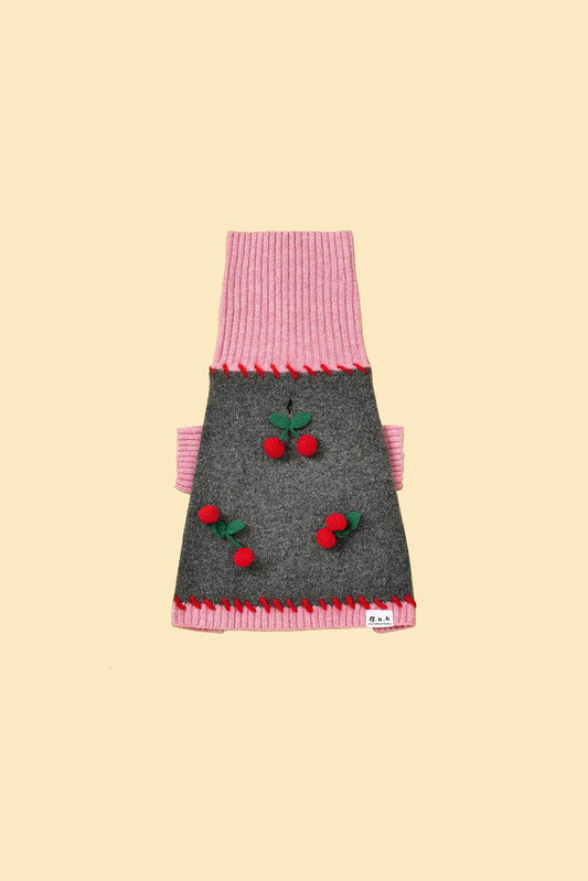 Cherry Kiss Sweater by BarkBarkBaby, soft pink knit sweater featuring cherry patterns and cozy long sleeves.
