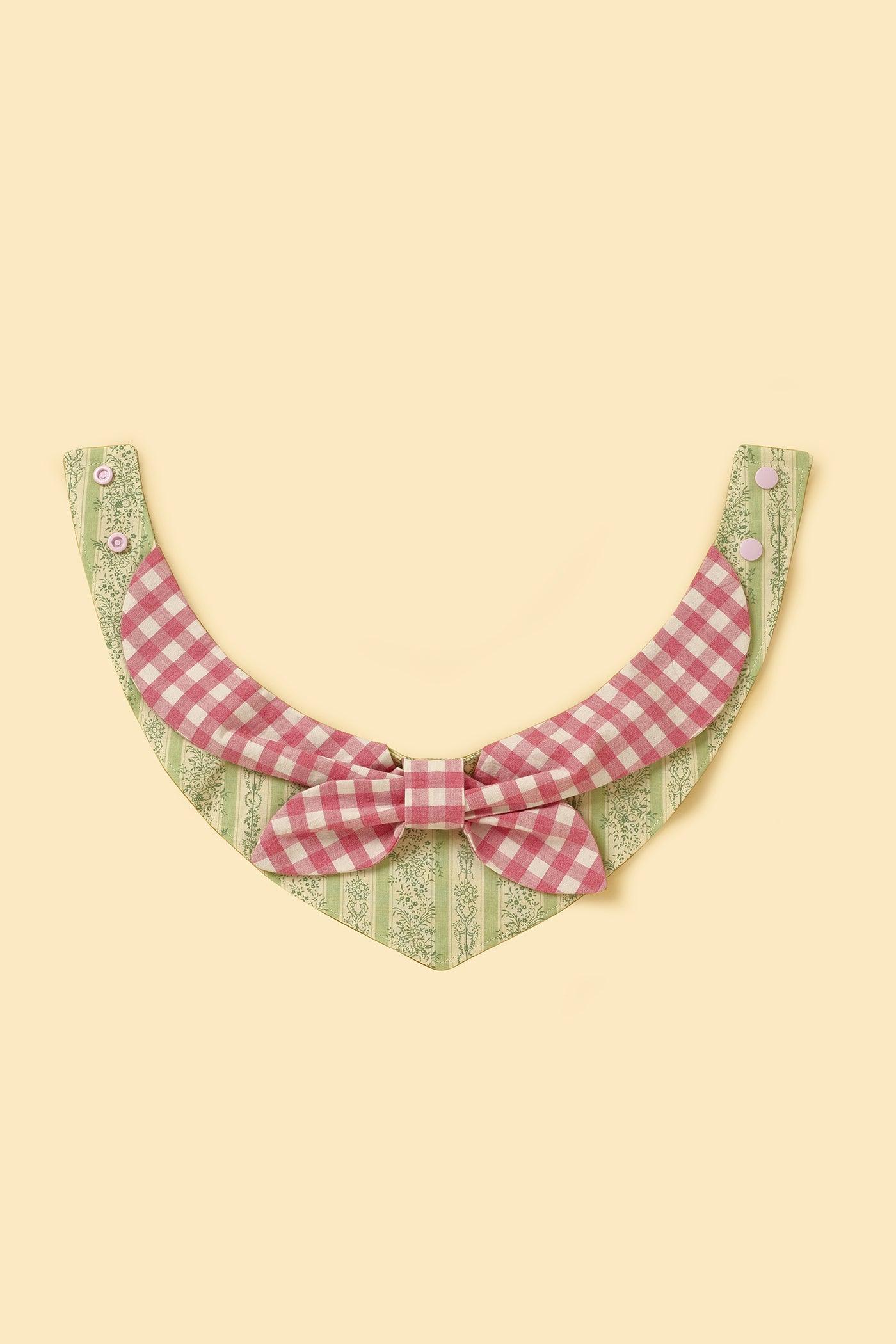 BarkBarkBaby Picnic Bliss floral gingham print bandana with vibrant pink and white checks for babies and toddlers.