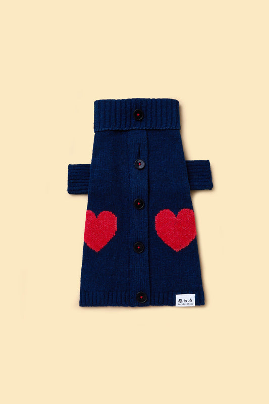 Pink Heart to Heart Button-Up Cardigan Sweater by BarkBarkBaby, featuring a cozy knit design with heart-shaped buttons.