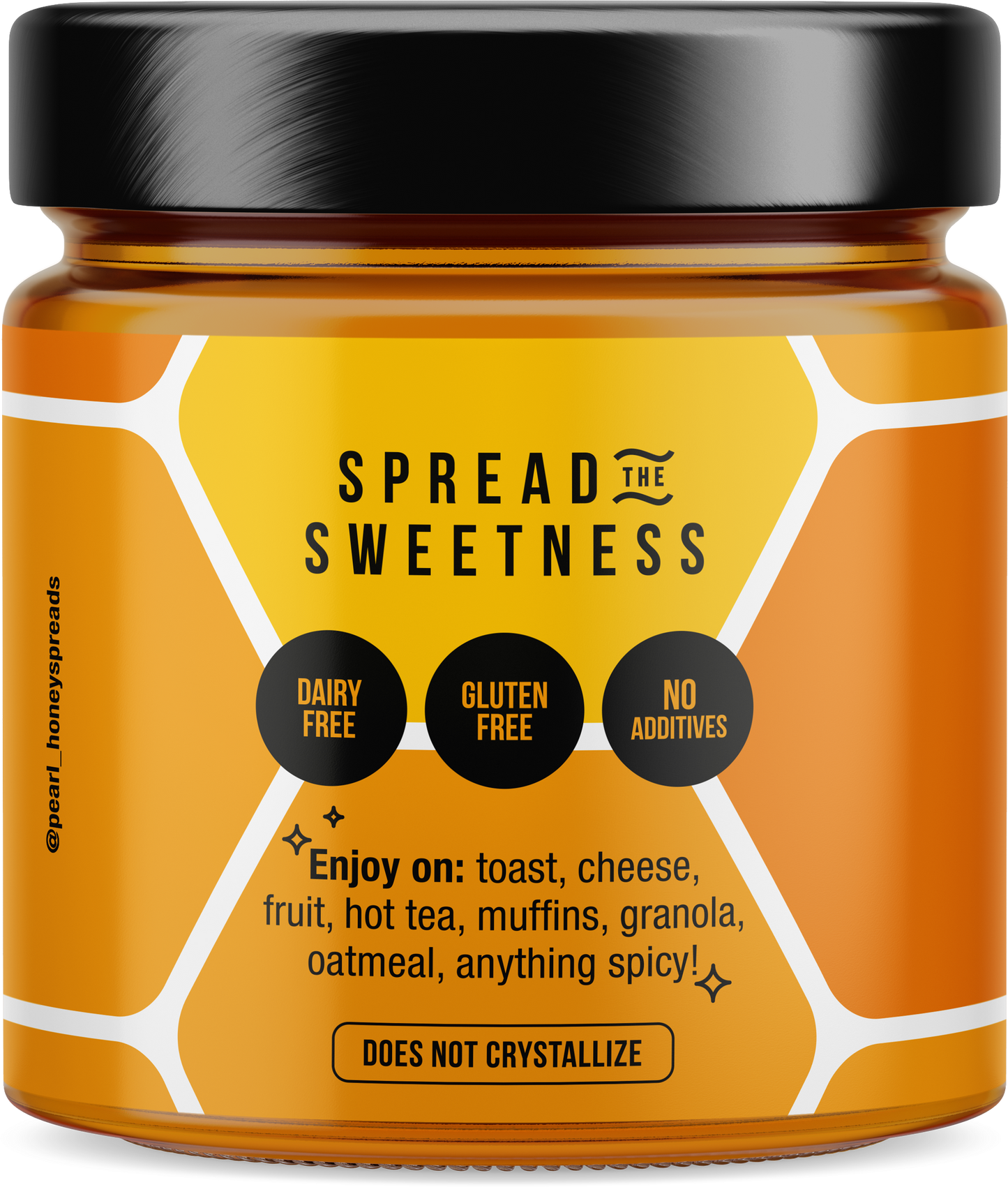 Creamed honey jar with pumpkin spice flavor from Pearl Honey Spreads, featuring a label with pumpkin and spice design.