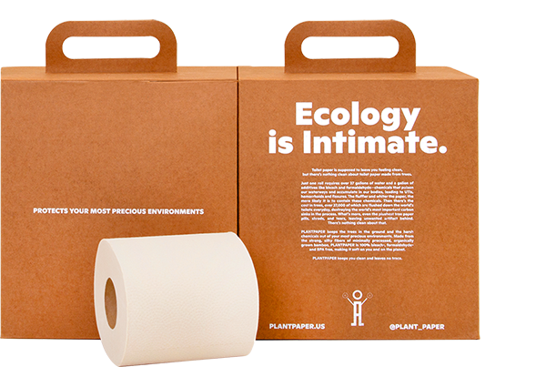 Single roll of PlantPaper bamboo toilet paper showing soft, eco-friendly toilet tissue with natural bamboo texture.
