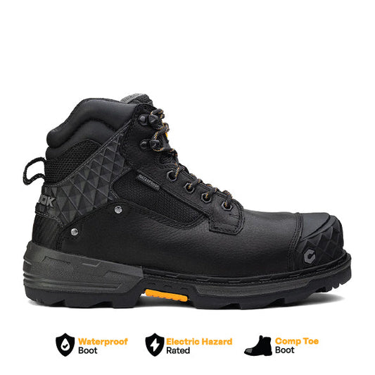 Black Chinook® waterproof work boot with 6-inch pallet jack composite toe, durable sole, and sturdy construction for work safety.