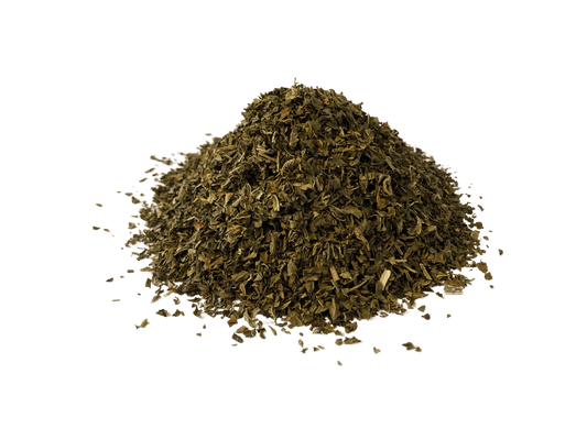 Organic peppermint leaf herbs in a 1-pound bag from Country Life Natural Foods, fresh green peppermint leaves for tea or cooking.