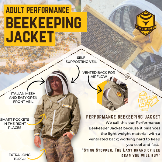 Beekeeping jacket by Foxhound Bee Company featuring protective mesh and durable fabric for safe hive inspections.