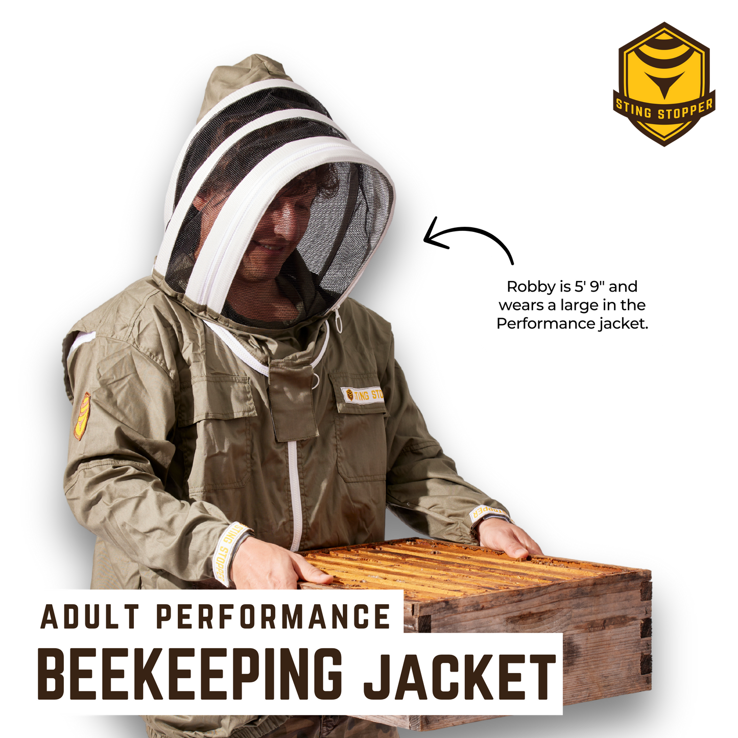 Beekeeping jacket from Foxhound Bee Company, lightweight protective beekeeping clothing with mesh ventilation and secure closure.