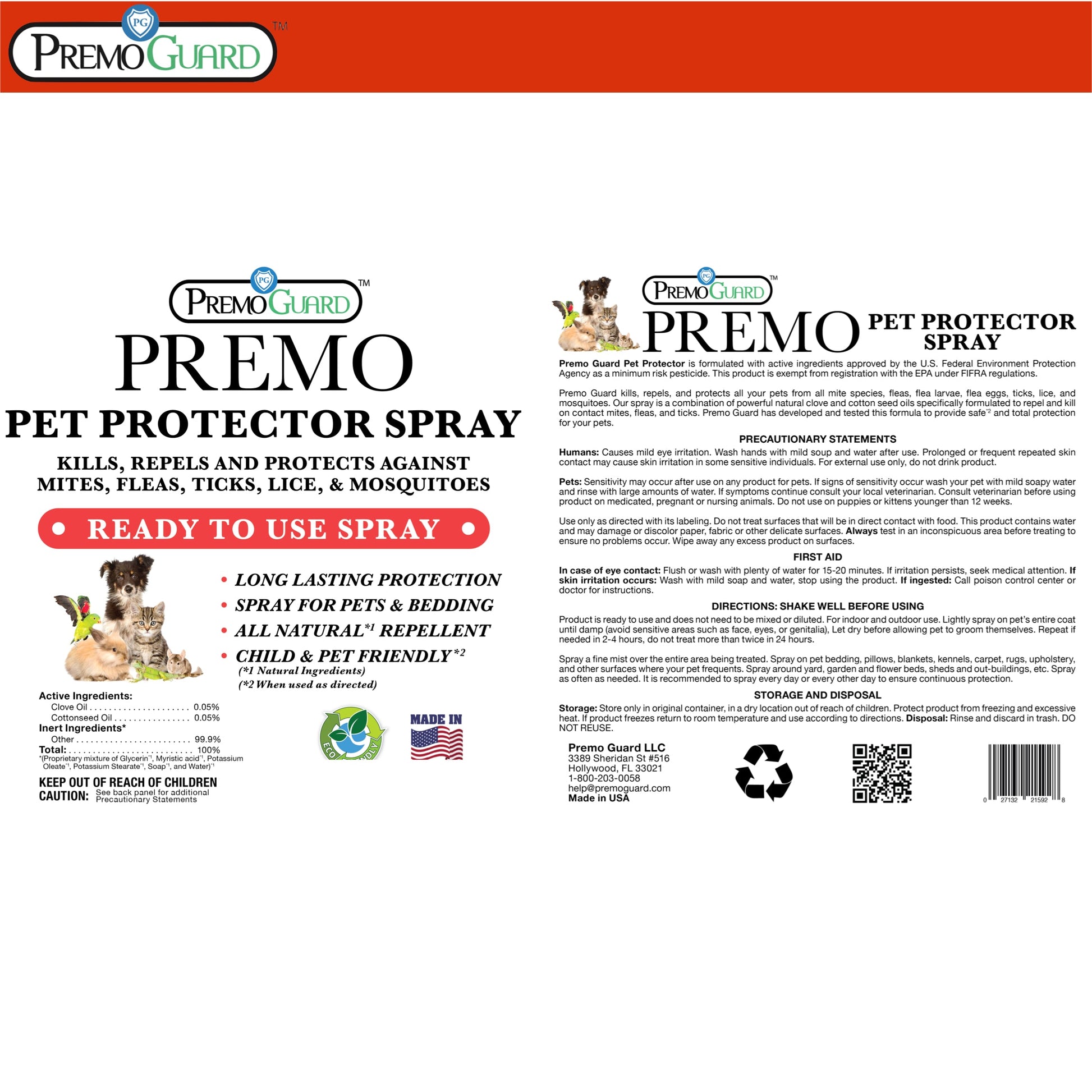 Pet Protector Spray by Premo Natural Products, a plant-based non-toxic pest control spray for pets and homes.