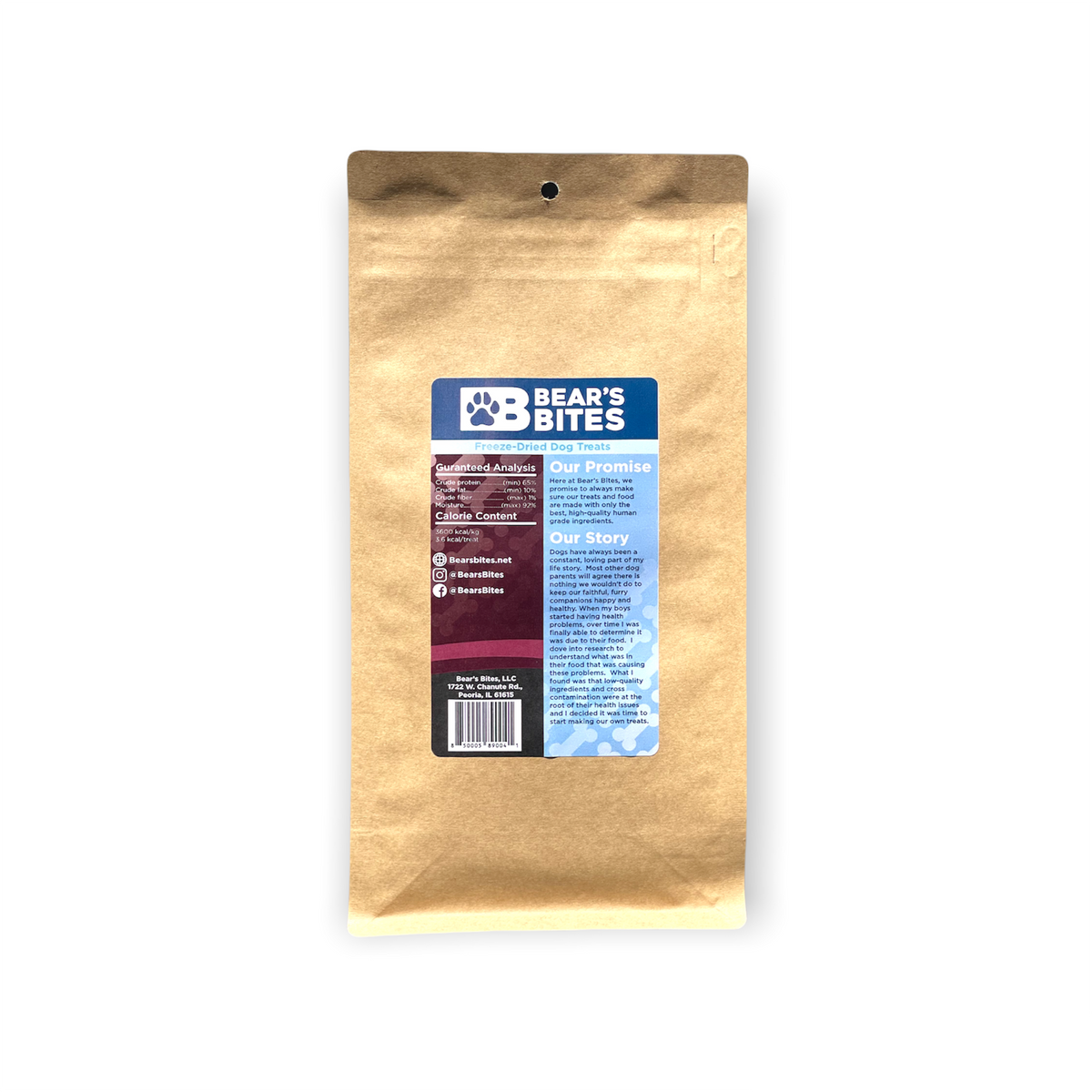 Freeze dried beef liver treats for dogs and cats by Bear's Bites, showing crunchy, single ingredient pet treats in a clear bag.