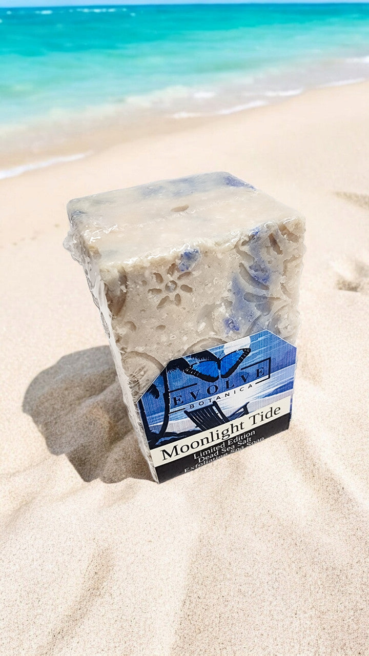 Evolve Botanica Moonlight Tide salt bar soap with a calming, ocean-inspired design and natural ingredients for skincare.