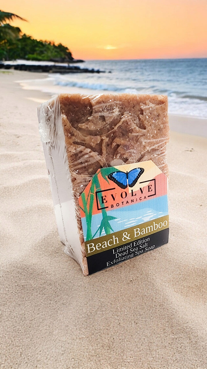 Evolve Botanica Beach & Bamboo specialty soap salt bar with natural beach and bamboo scents, limited edition, handcrafted soap.