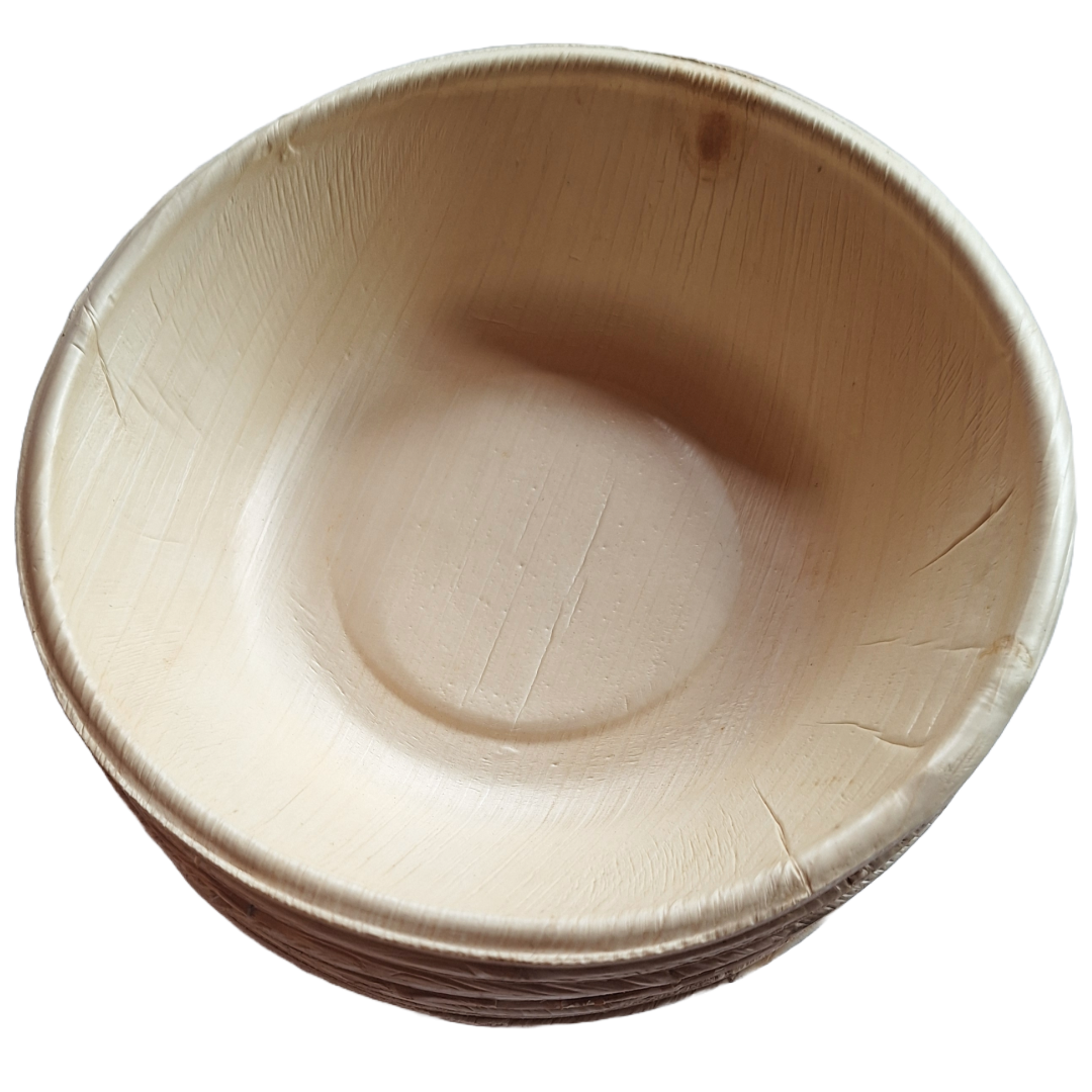 MicRic 8-inch round palm leaf bowl, eco-friendly disposable dinnerware, natural palm leaf design, 240-pack for parties and events