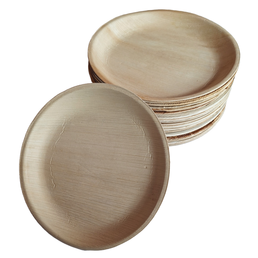 MicRic Palm Leaf 10-inch round plate, eco-friendly disposable tableware with natural leaf design, ideal for parties and events.