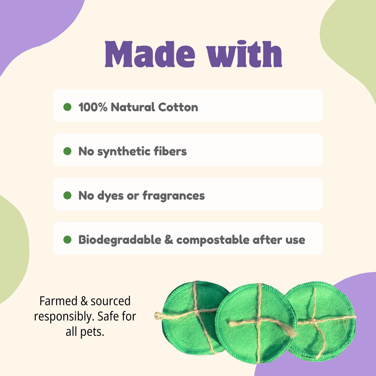 Reusable cotton pads for pet grooming by ReNewedPet, soft, natural fabric ideal for cleaning and grooming pets.