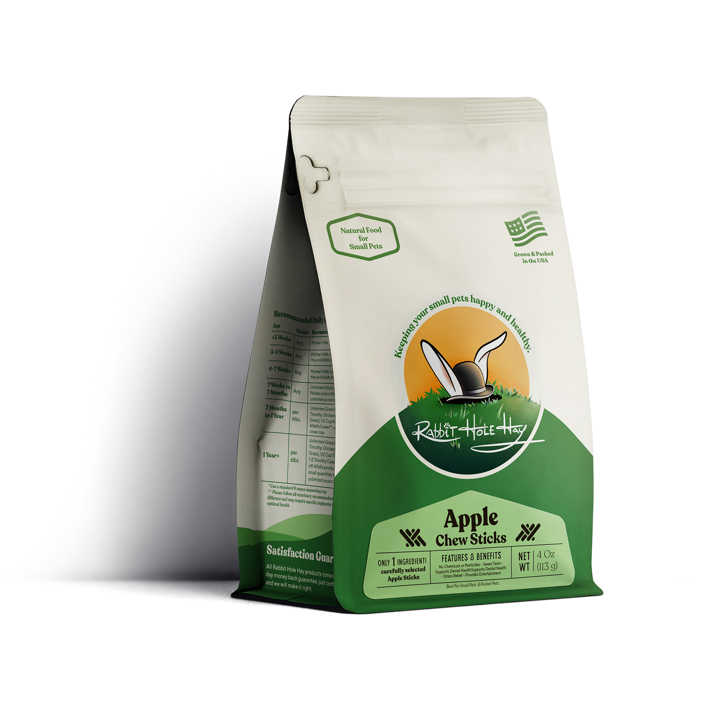 Natural apple chew sticks for rabbits from Rabbit Hole Hay, soft and healthy chew toys for small pets.