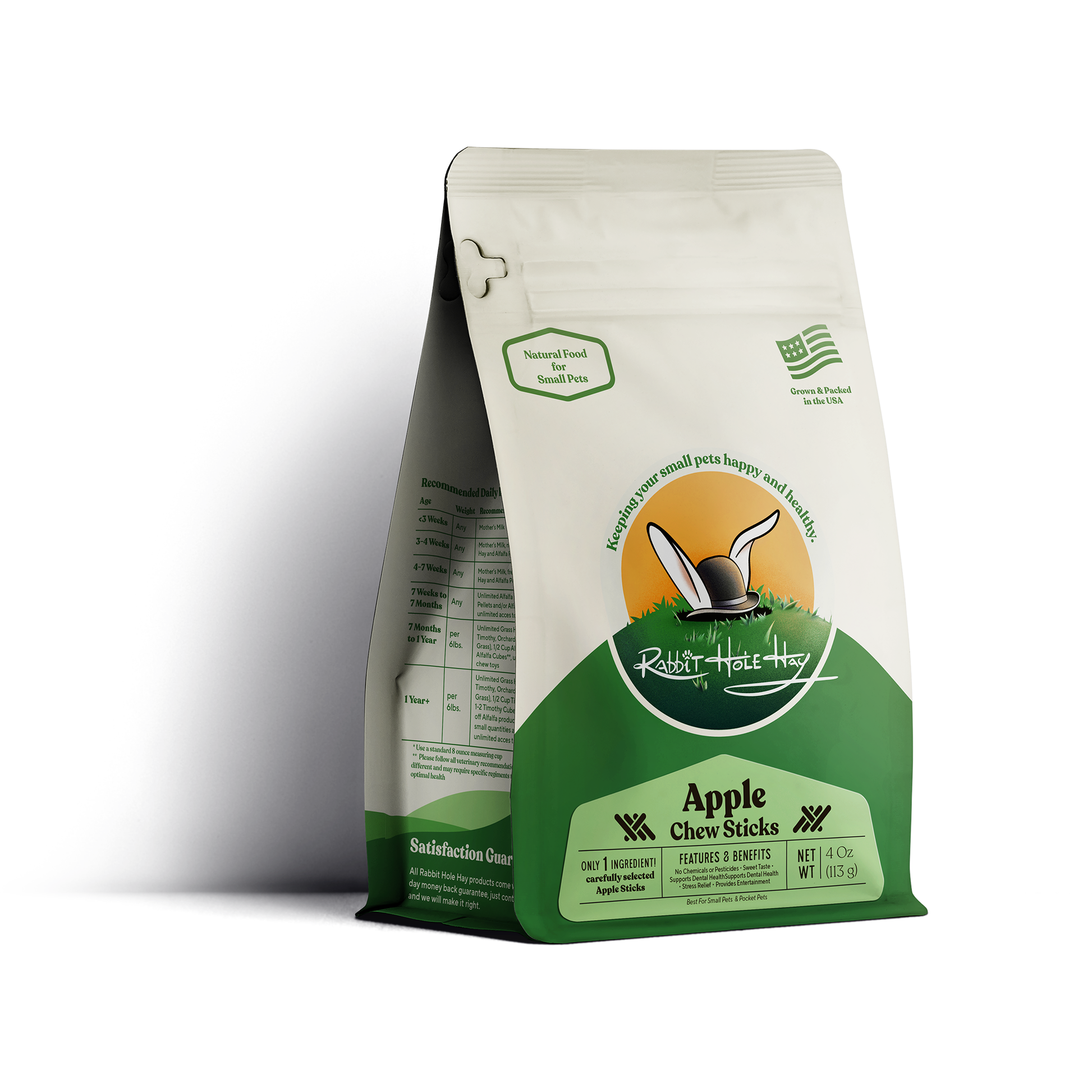 Natural apple chew sticks for rabbits from Rabbit Hole Hay, soft and healthy chew toys for small pets.