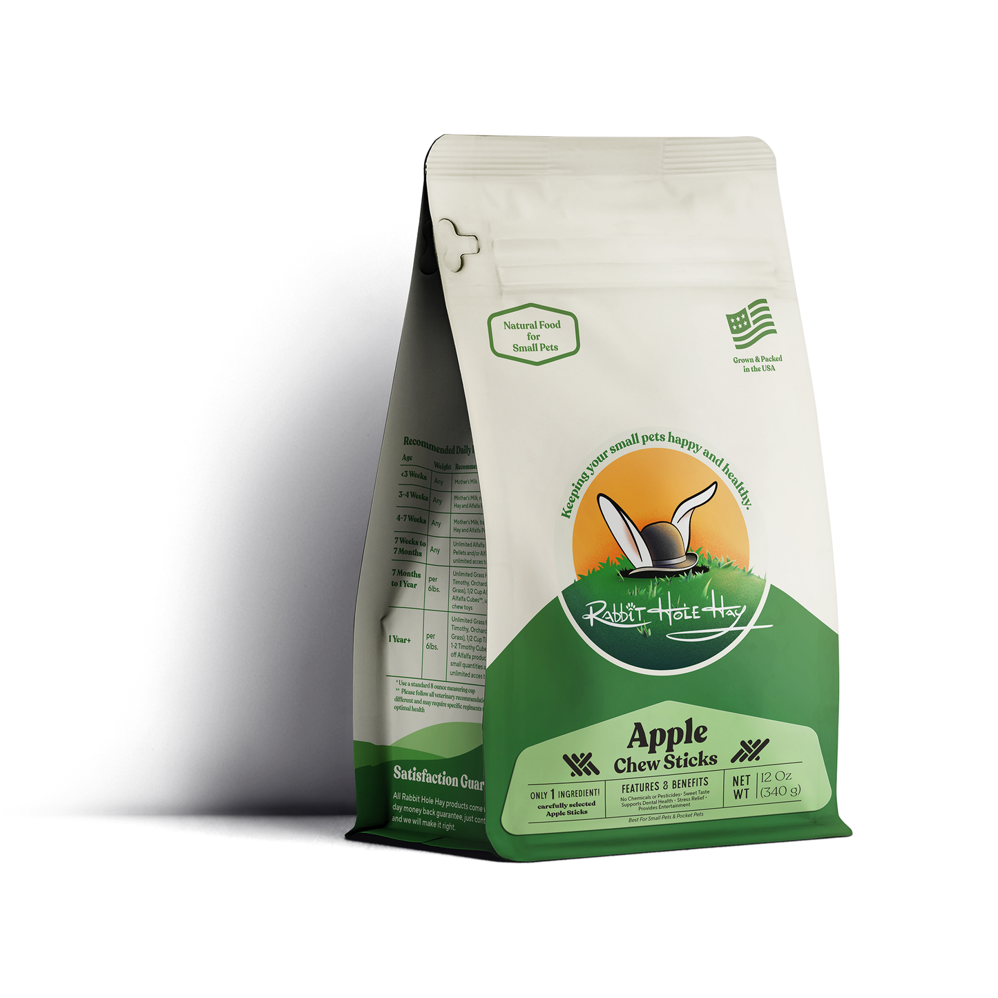 Natural apple chew sticks for rabbits from Rabbit Hole Hay, showcasing the all-natural, crunchy rabbit chew toy.
