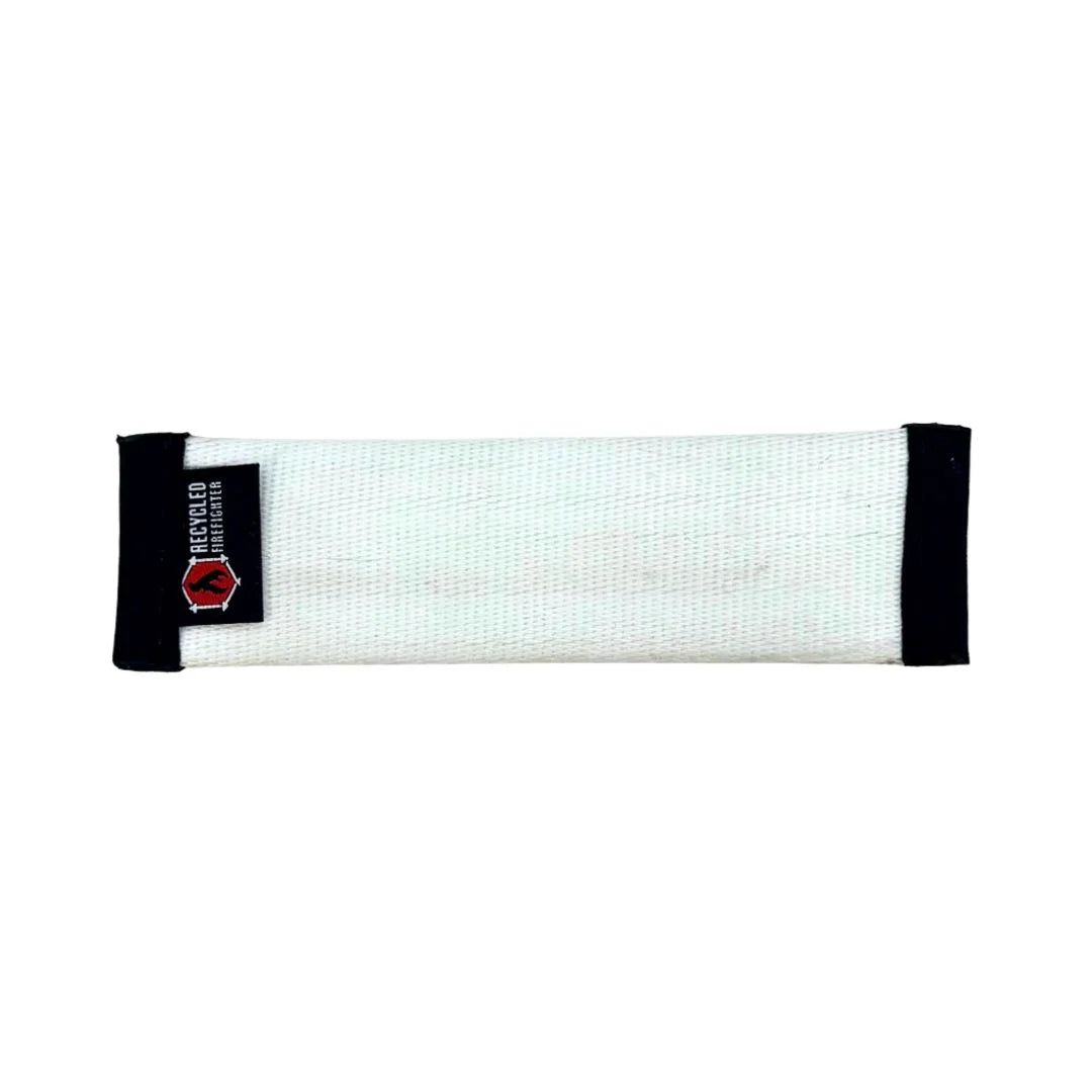 Recycled Firefighter Recycled Fire Hose Dog Fetch Toy in white and black for durable pet play and fetch games.