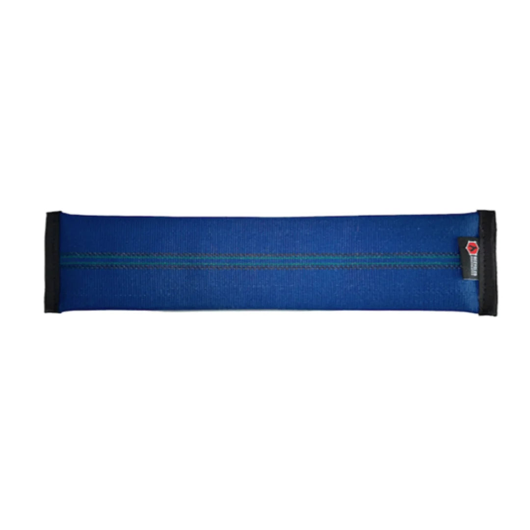 Recycled Firefighter blue and black fire hose dog fetch toy, durable and eco-friendly dog toy for active play.