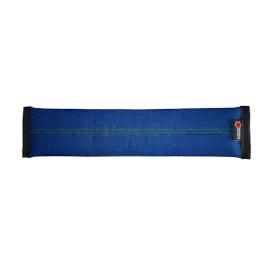 Recycled Firefighter blue and black fire hose dog fetch toy, durable and eco-friendly dog toy for active play.